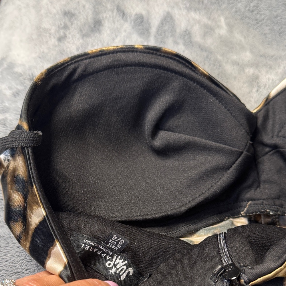 Jump Apparel Satin Leopard Print Strapless Ruched Dress - Size 3/4 - Like New - Picture 6 of 7